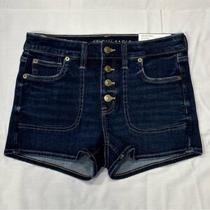 American Eagle Dark Wash Button Fly High Rise Shortie Denim Jean Shorts Size 4